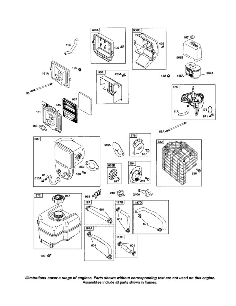 Muffler/Fuel Tank Diagram and Parts List for 205400 0035-0301 Briggs and Stratton Engine